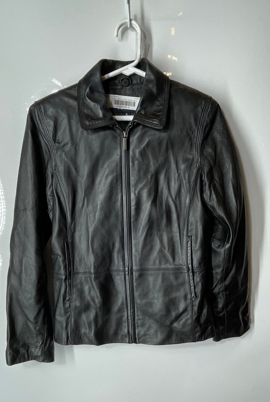 Blassport Womens Black Leather Long Sleeve Collared Full-Zip Jacket Size S