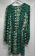 Load image into Gallery viewer, Zara Womens Green Abstract Geometric Print Long Sleeve Mini Dress Size M
