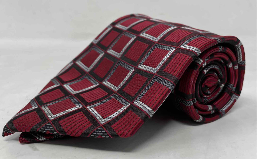 Giorgio Armani Mens Red & Multicolor Geometric Silk Adjustable Designer Tie