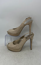 Load image into Gallery viewer, Adrianna Papell Womens Gold Glitter Peep Toe High Slingback Heels Size 8.5M
