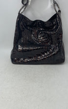 Load image into Gallery viewer, Brighton Womens Brown Croc Embossed Patent Leather Zip Top Charm Shoulder Bag
