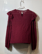 Load image into Gallery viewer, Express Womens Red Lace Long Sleeve Crew Neck Ruffle Blouse Top Size XS
