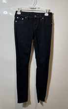 Load image into Gallery viewer, True Religion Womens Black Dark Wash Pockets Denim Skinny Leg Jeans Size 25
