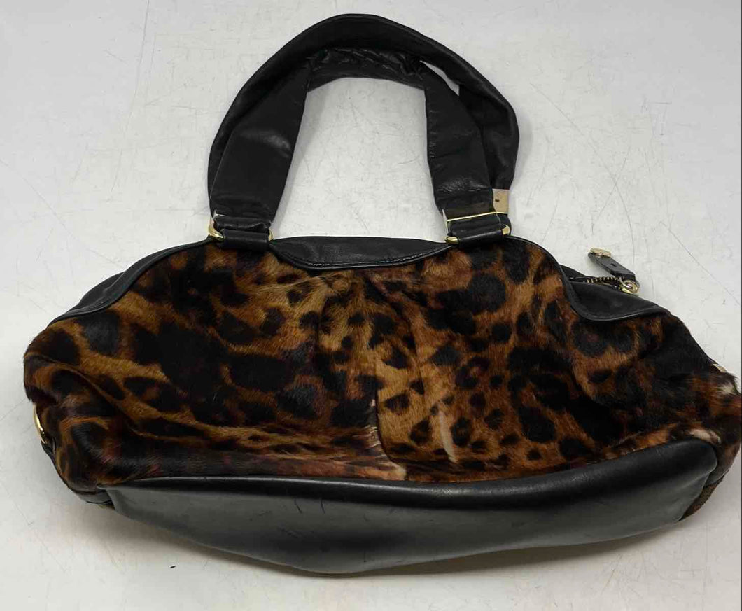 Antonio Melani Womens Black Brown Animal Print Inner Pockets Shoulder Bag