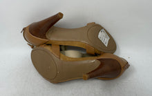 Load image into Gallery viewer, Nine West Womens Nosashay Gold Brown Leather Cone Strappy Heels Size 9.5M
