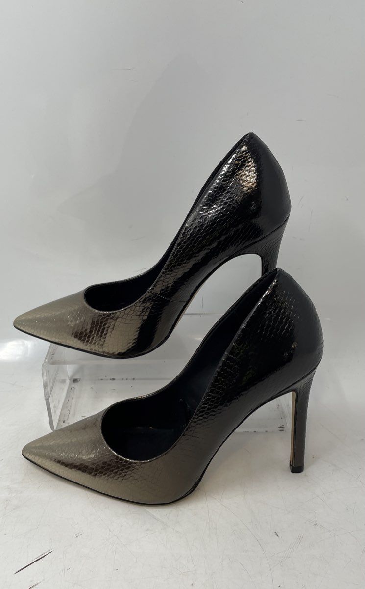 Aldo Womens Kriss Silver Tone Black Leather Pointed Toe Pump Heels Size 6
