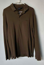 Load image into Gallery viewer, Boss Mens Brown Cotton Long Sleeve Spread Collar Polo Shirt Size Large
