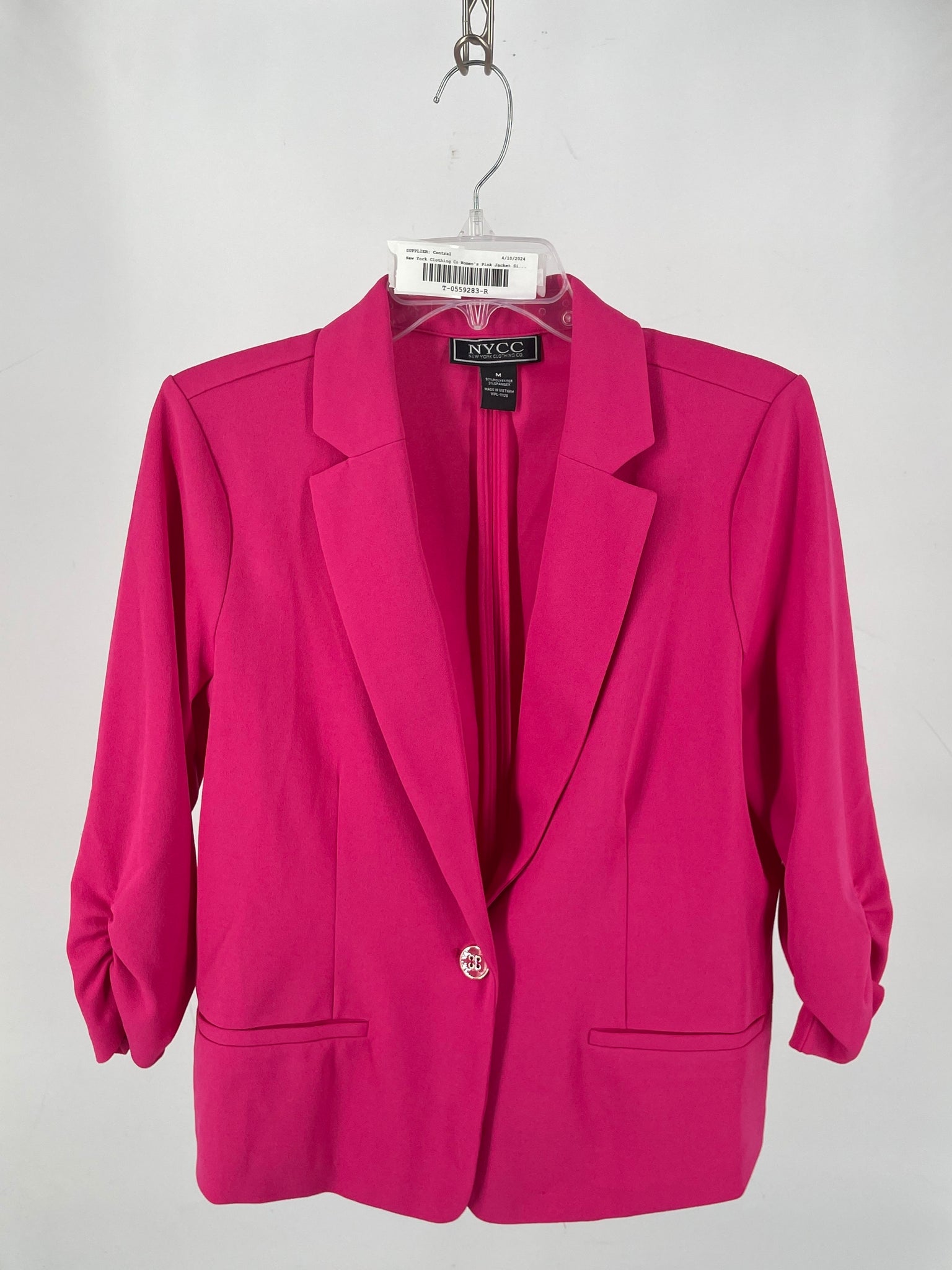 New York Clothing Co Womens Pink Long Sleeve One-Button Blazer Jacket ...