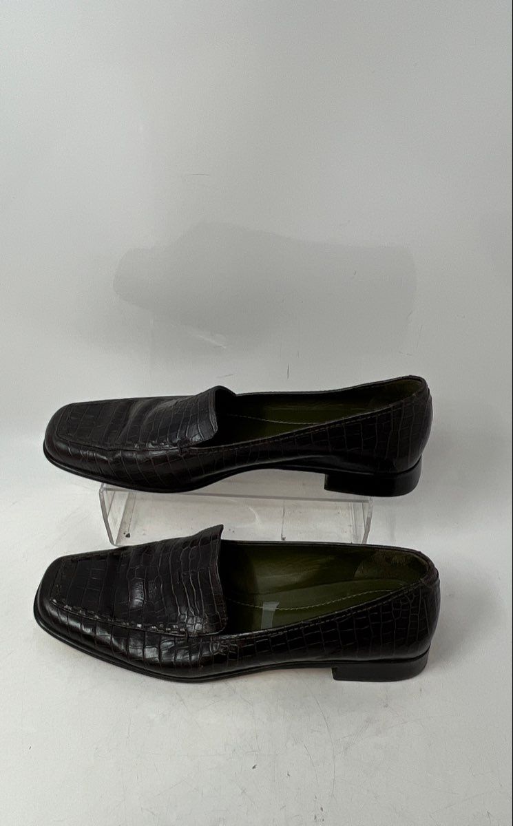 Ann Taylor Womens Dark Brown Croc Embossed Slip-On Loafers Shoes Size 9M