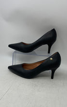 Load image into Gallery viewer, Vizzano Womens Black Leather Slip-On Pointed Toe Kitten Pump Heels Size 10
