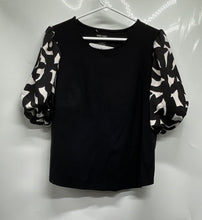 Load image into Gallery viewer, Nine West Womens Black Short Puff Sleeve Collarless Pullover Blouse Top Size L
