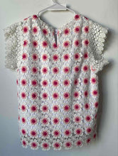 Load image into Gallery viewer, J.Crew Womens White Pink Floral Lace Crochet Short Sleeve Blouse Top Size M
