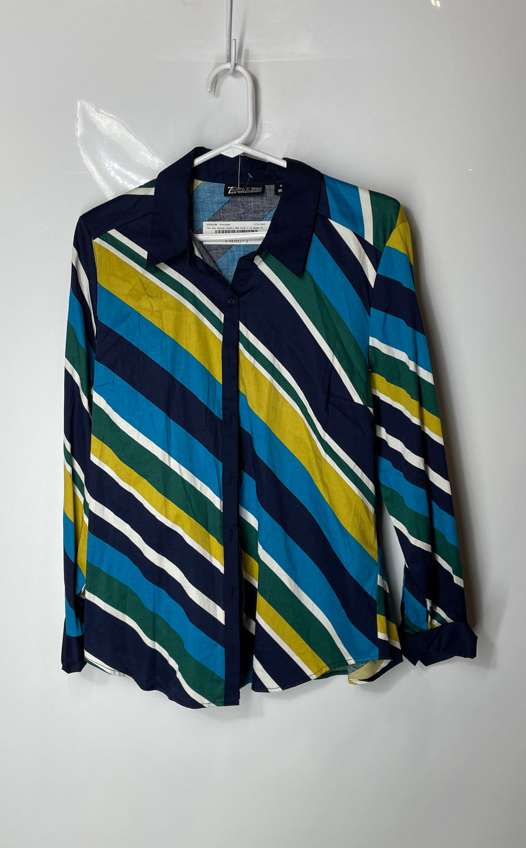 7th Ave Design Studio New York & Co Womens Multicolor Striped Button-Up Shirt M