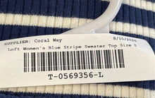 Load image into Gallery viewer, Loft Womens Blue White Striped Ribbed Knit Boat Neck Pullover Sweater Size S
