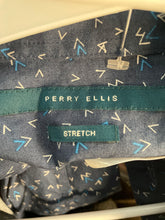 Load image into Gallery viewer, Perry Ellis Mens Blue Geometric Print Stretch Short Sleeve Button-Up Shirt Sz M
