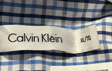 Load image into Gallery viewer, Calvin Klein Mens Blue White Plaid Print Long Sleeve Button-Up Shirt Size XL
