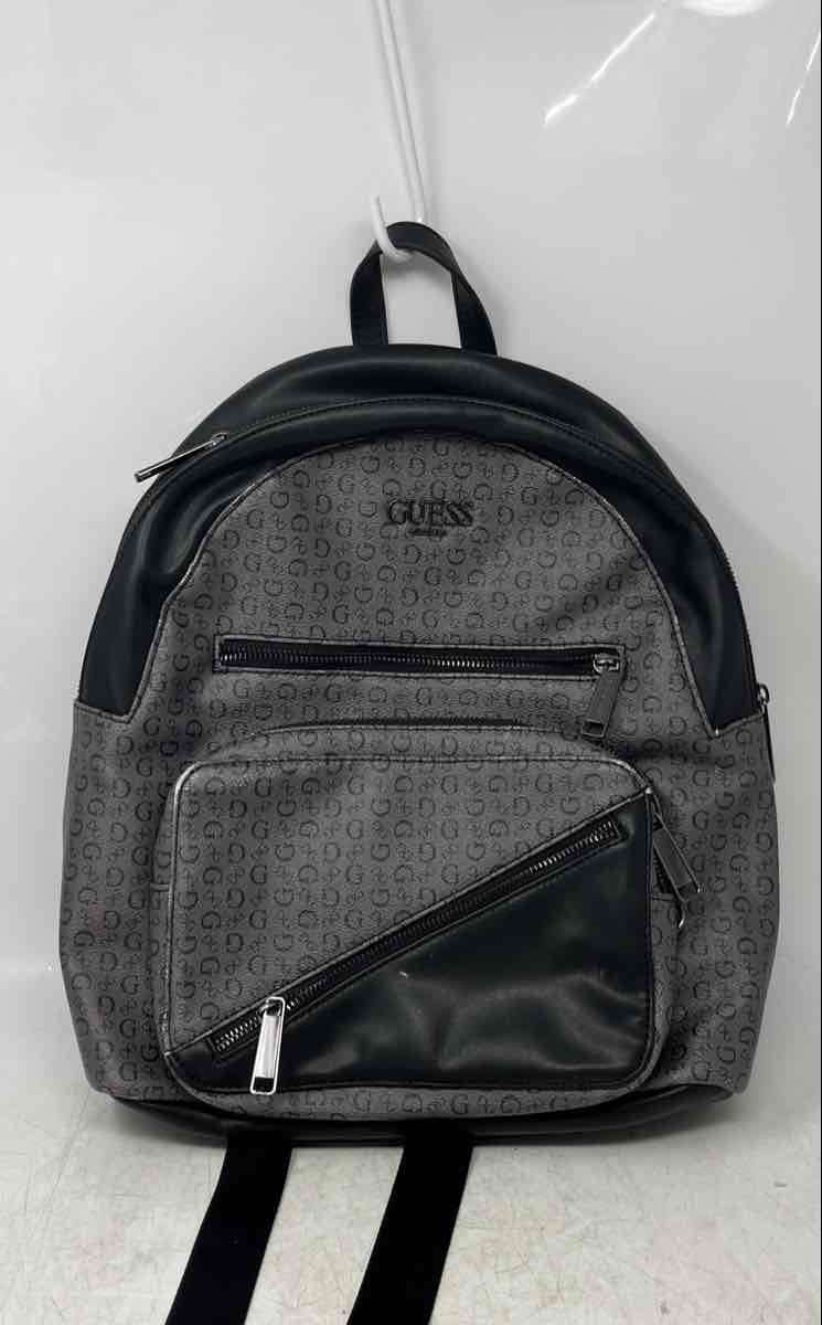 Guess Womens Black Gray Monogram Print Adjustable Shoulder Strap Backpack