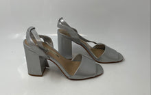 Load image into Gallery viewer, Audrey Brooke Womens Silver Leather Block Heel Ankle Strap Sandals Size 7M
