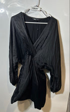 Load image into Gallery viewer, Zara Womens Black Long Sleeve Collarless Deep V-Neck Wrap Dress Size Medium
