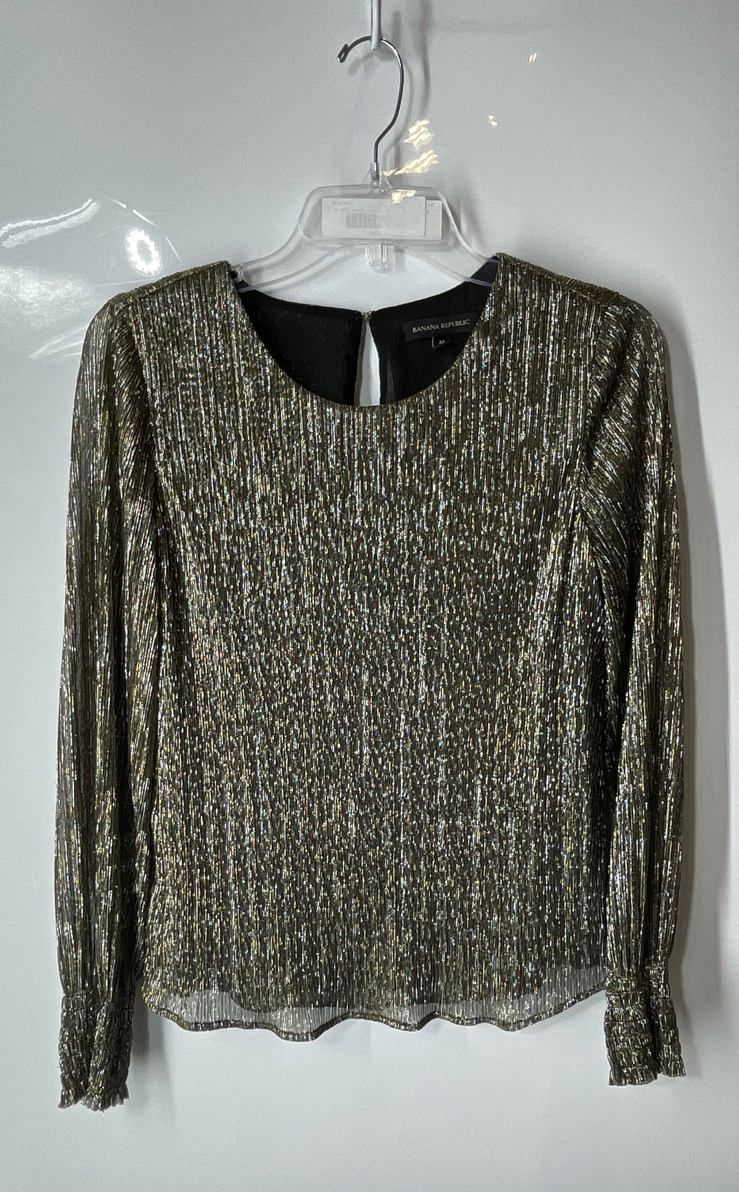 Banana Republic Womens Gold Metallic Long Sleeve Round Neck Blouse Top Size M