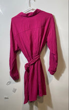 Load image into Gallery viewer, Zara Womens Pink Wrinkle Long Sleeve Tie Waist Button Front Wrap Dress Size M
