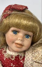 Load image into Gallery viewer, Vintage Antique Blonde Hair Blue Eyes Porcelain Doll With Heart Shaped Lollipop
