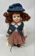 Load image into Gallery viewer, Debbie Collection Brown Hair Blue Eyes Porcelain Doll With Hat And Skirt
