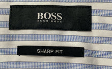 Load image into Gallery viewer, Hugo Boss Mens Blue White Striped Cotton Sharp Fit Dress Shirt Size 17
