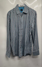 Load image into Gallery viewer, Hugo Boss Mens Gray Striped Cotton Long Sleeve Collared Button-Up Shirt Size M
