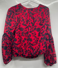 Load image into Gallery viewer, Tommy Hilfiger Womens Red Black Floral Long Sleeve Crew Neck Blouse Top Size S
