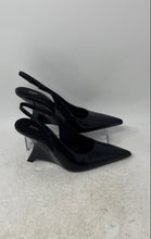 Load image into Gallery viewer, Zara Womens Black Faux Leather Sharp Pointed Toe Wedge Pump Heels Size EUR 37
