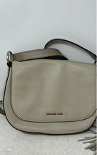 Load image into Gallery viewer, Michael Kors Womens Elyse Gray Leather Tassel Flap Saddle Crossbody Handbag
