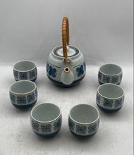 Load image into Gallery viewer, Japanese Teapot Set Blue Flower Pattern Rattan Handle Pot 6 Tea Cups Tableware
