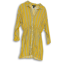 Load image into Gallery viewer, Forever 21 Womens Yellow Striped Long Sleeve Collared Short Shirt Dress Size M
