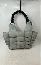 Load image into Gallery viewer, Longlai Womens Gray Black Double Handle Lined Quilted Puffer Tote Handbag
