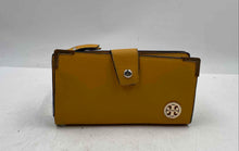 Load image into Gallery viewer, Authentic Tory Burch Womens Yellow Lined Zipper Bifold Wallet Worn
