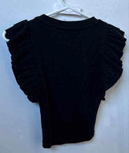 Load image into Gallery viewer, Zara Womens Black Ruffle Short Sleeve Crew Neck Cropped Blouse Top Size Small
