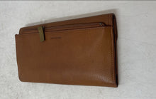 Load image into Gallery viewer, Fossil Womens Brown Pebbled Leather Credit Card Slots Snap Trifold Clutch Wallet
