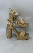 Load image into Gallery viewer, Guess Womens Gabela Gold Leather Open Toe Block Platform Heels Size 10M
