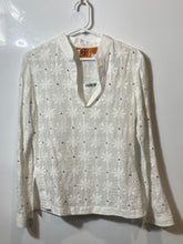 Load image into Gallery viewer, Tory Burch Womens White Long Sleeve Split V-Neck Pullover Tunic Blouse Top Sz 6

