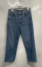Load image into Gallery viewer, Express Womens Blue Denim Medium Wash High Rise Wide Leg Cropped Jeans Size 4
