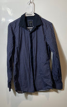 Load image into Gallery viewer, Armani Exchange Mens Blue Geometric Long Sleeve Slim Fit Button-Up Shirt Size S
