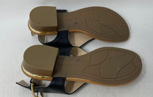 Load image into Gallery viewer, Liz Claiborne Womens Tiffin Black Gold Leather Block Heel Thong Sandals Size 5
