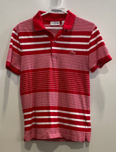 Load image into Gallery viewer, Lacoste Mens Red White Striped Cotton Short Sleeve Slim Fit Polo Shirt Size S
