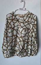 Load image into Gallery viewer, Michael Kors Womens White Gold Chain Print Long Sleeve 1/2 Zip Blouse Top Size 6
