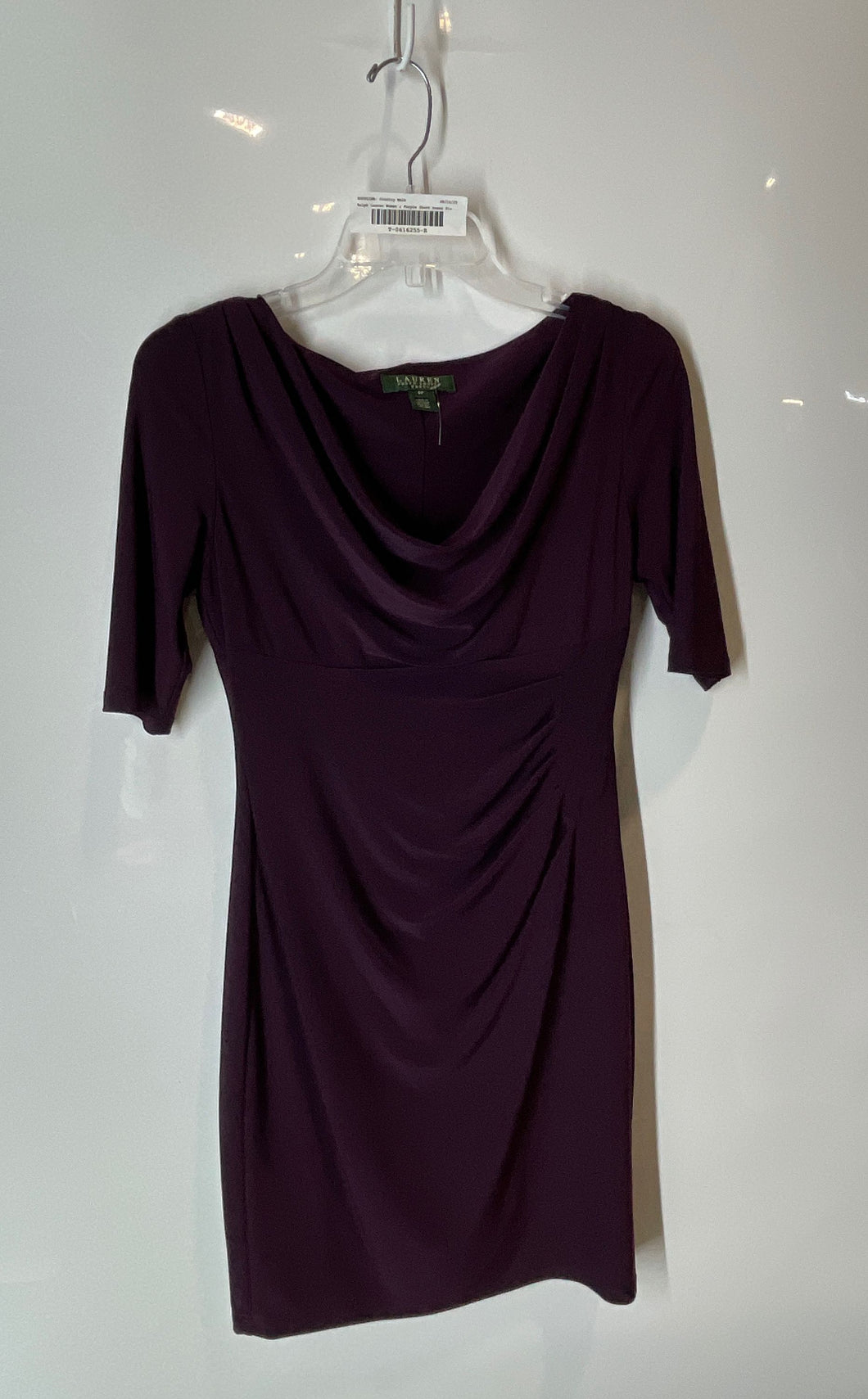 Lauren Ralph Lauren Womens Purple Short Sleeve Cowl Neck Sheath Dress Size 6P