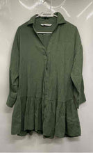 Load image into Gallery viewer, Zara Womens Green Long Sleeve Collared Ruffle Short Shirt Dress Size XS
