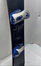 Load image into Gallery viewer, Sims Black White Blue Wave Curling Graphic Design Snowboard With Bindings
