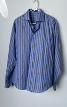 Load image into Gallery viewer, Bugatchi Uomo Mens Blue Striped Long Sleeve Collared Button-Up Shirt Size Medium
