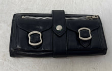 Load image into Gallery viewer, Armani Exchange Womens Black Leather Two Buckle Flap Pocket Snap Bifold Wallet
